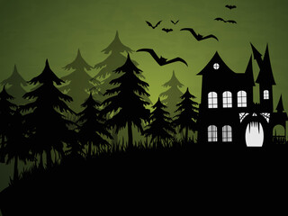 Fototapeta na wymiar Halloween illustration haunted house with spooky forest