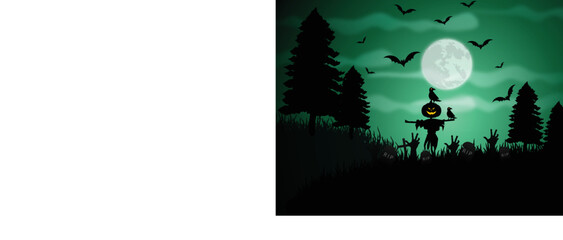 Spooky landscape with halloween night background