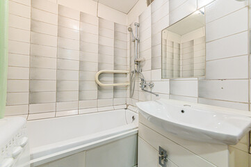 Russia, Moscow- May 21, 2020: interior apartment room bathroom, sink, decorative elements, toilet