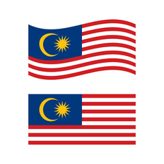 Flag of Malaysia icon set vector. Waving malaysian flag icon vector isolated on a white background. Flag of Malaysia design element