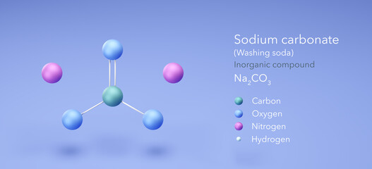 sodium carbonate, inorganic compound, molecular structures, 3d model, Structural Chemical Formula and Atoms with Color Coding