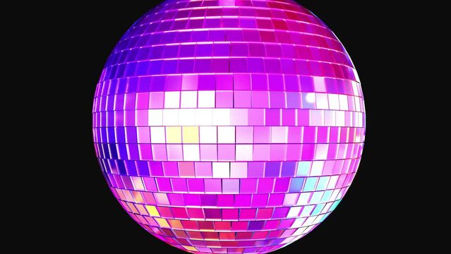 4K Ultra Hd. Light music disco ball animation on black background. Render of disco ball in nightclub with shiny effects, 3d animation. 