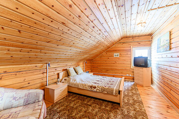 Russia, Moscow- May 21, 2020: interior apartment room bedroom with bed