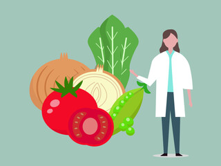 野菜をオススメする栄養士の女性 健康管理 医者と病院 ベクターイラスト