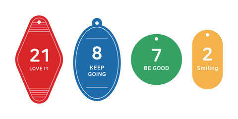 Room key ring illustration set with numbers written on it.