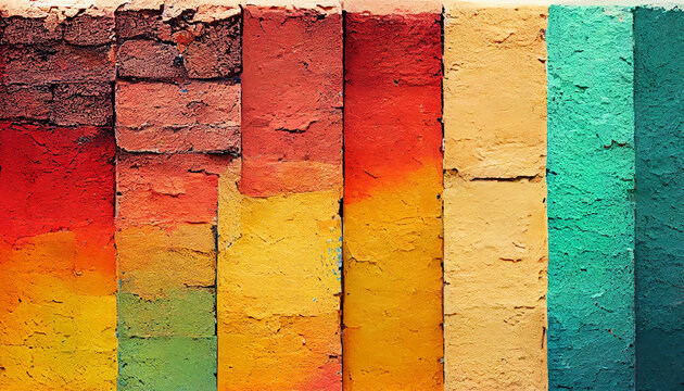 3D render of multi-colored bricks wall texture abstract brick background.