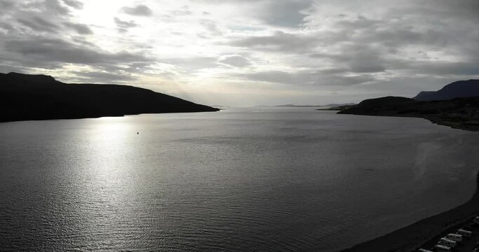 Aerial view of rural areas in the Scottish Highlands near Ullapool