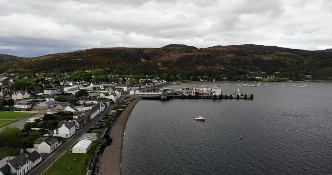 Aerial view of rural areas in the Scottish Highlands near Ullapool