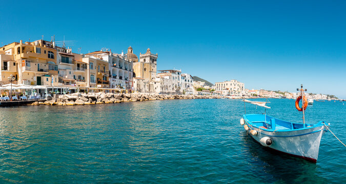 view of Ischia Ponte with sea and boats
