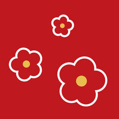 Little white flower field on red background vector. Cute floral pattern.