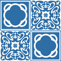 Ceramic spanish portuguese tiles Azulejo for wall decoration, retro geometric vector illustration for design