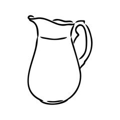 Milk jug silhouette. Creamer jug for serving with coffee or tea. Tradition of drinking coffee with milk. Tea time. Design element for cafes, food delivery sites and restaurants. Sketch, linear drawing