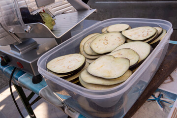 Slices of raw eggplant