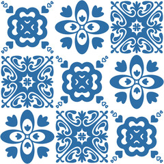 Azulejo blue tiles, traditional portuguese pattern for design and textile, vector illustration