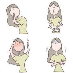 若い女性の風邪の症状のセットイラスト