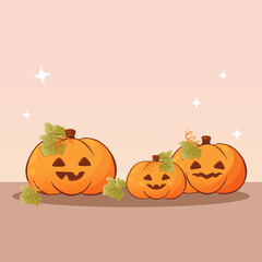 Set of cute Halloween pumpkins. The main symbol of the Happy Halloween holiday. Orange pumpkin with cut scary good joy smile for your Halloween postcard, poster, banner or stickers.