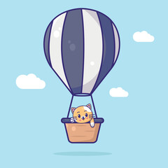 cute cat with the blimp. cartoon vector icon illustration
