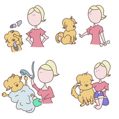 犬のいる生活のセットイラスト