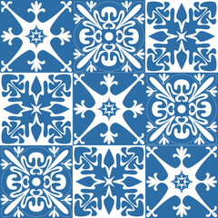 Azulejo mosaic tile in blue color, traditional ornament for wall decoration and interior design
