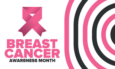 Obraz premium Breast Cancer Awareness Month. Pink october. Pink ribbon. Woman healthcare. Celebrate annual. Medic concept. Girl solidarity. Cancer prevention. Female disease. Poster, banner and background. Vector