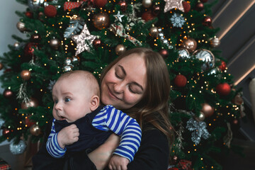 boy with mom at christmas