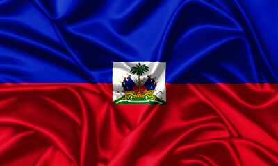 Haiti waving flag close up satin texture background