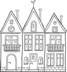 Cute living apartment houses doodle. Street buildings sketch