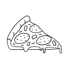 Isolated vector illustration of pizza slice. Cute thin line icon for design, cover etc.