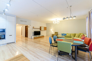 Russia, Moscow- May 21, 2020: interior apartment living room with sofa