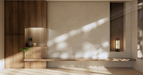 Cabinet room wooden interior wabisabi and armchair sofa and decoration japanese style.3D rendering © Interior Design