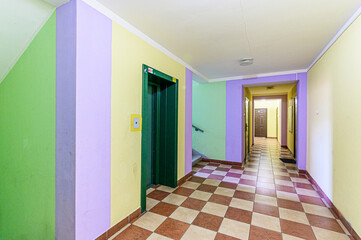 Russia, Moscow- May 21, 2020: interior apartment public place, entrance of the house. doors, walls,...