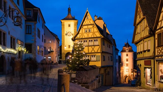 Evening hyperlapse Rothenburg ob der Tauber at Christmas