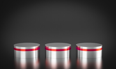 metallic podium with red band, 3 elements.