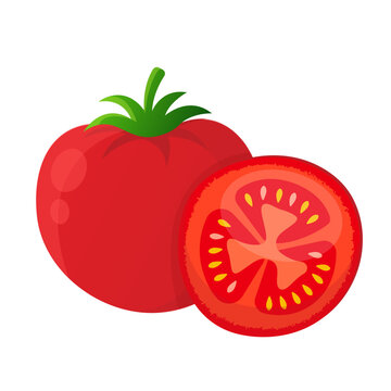 tomato with slices flat vector illustration clipart isolated on white background