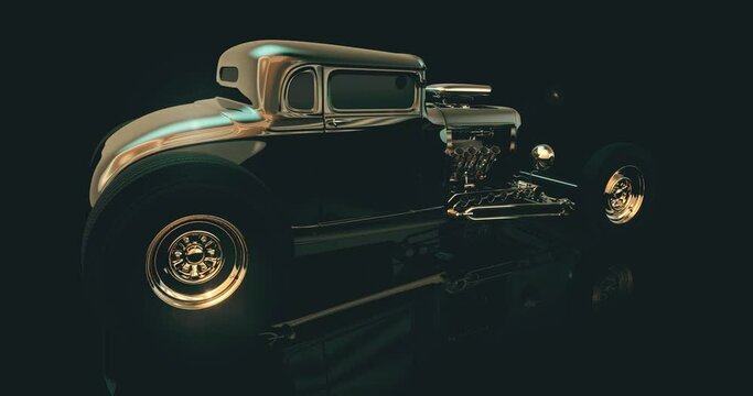 Hot rod black on dark background. 3D render.