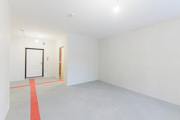 Russia, Moscow- May 21, 2020: interior apartment rough repair for self-finishing. interior decoration, bare walls of the room, stage of construction