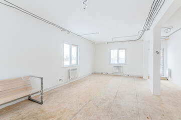Russia, Moscow- May 21, 2020: interior apartment rough repair for self-finishing. interior decoration, bare walls of the room, stage of construction