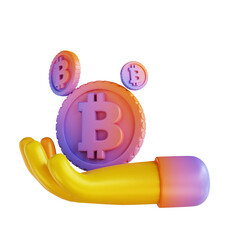3D illustration colorful hand and bitcoin