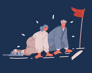 Cartoon vector illustration of Woman against man. Starting run together