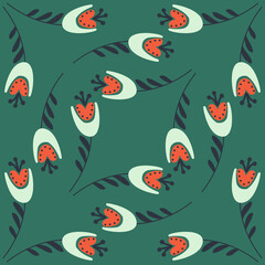 Fototapeta na wymiar bellflower on green background seamless pattern for textile and wrapping paper design