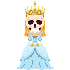 skeleton queen wearing a crown in halloween fancy to go trick or treating cartoon character png file.