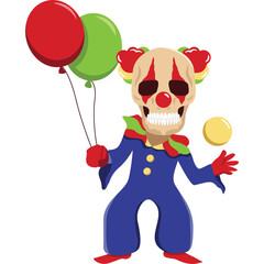 clown skeleton holding balloons in halloween fancy to go trick or treating cartoon character png file.