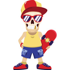 skeleton skateboarder in halloween fancy to go trick or treating cartoon character png file.