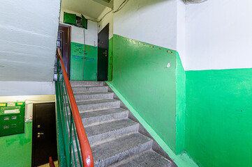 Russia, Moscow- May 21, 2020: interior apartment room stairs, steps