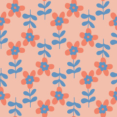 Pink flowers seamless pattern for textile and packaging design, vector illustration simple flat art