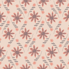 Floral pattern pink gray pastel color seamless pattern for design, simple cute flower blossom for textile and wrapping paper, vector illustration