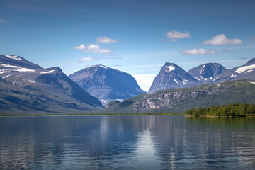 stunning mountain lake in Swedish Lapland, hiking the Kungsleden near Kebnekaise, 