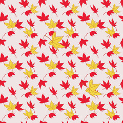 Fototapeta na wymiar Autmn red and yellow leaves seamless pattern on light background