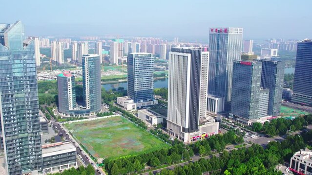 Aerial photography of modern architecture skyline in Zibo, Shandong