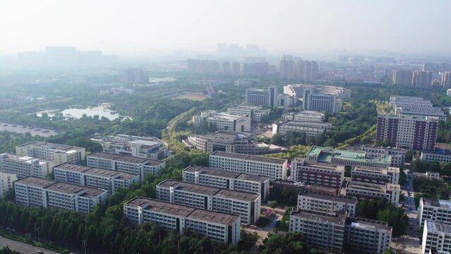 Aerial photography of modern architecture skyline in Zibo, Shandong